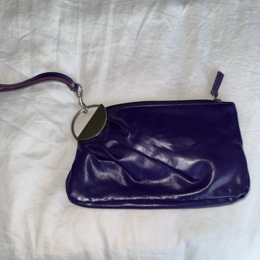 Purple Leather Wristlet Clutch